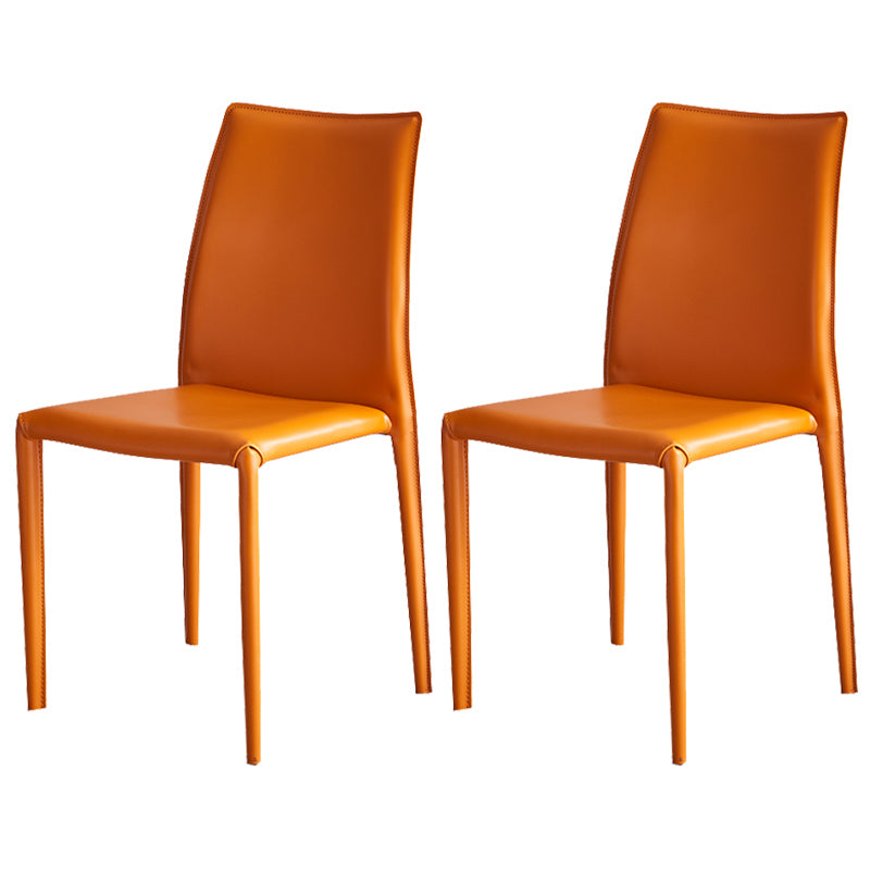 Scandinavian Style Solid Back Dining Chairs Leather Dining Armless Side Chairs