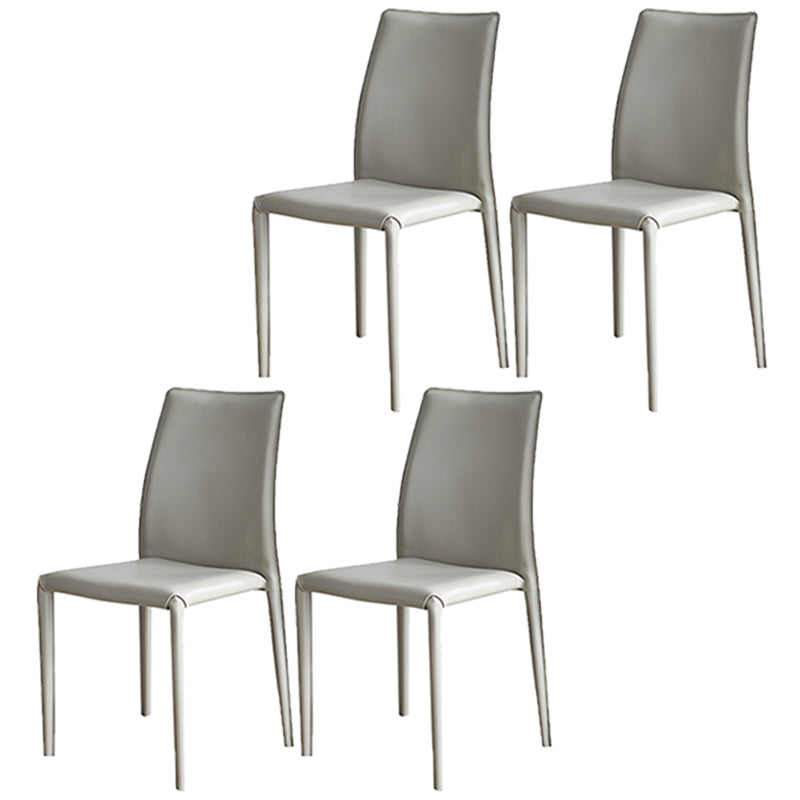 Scandinavian Style Solid Back Dining Chairs Leather Dining Armless Side Chairs