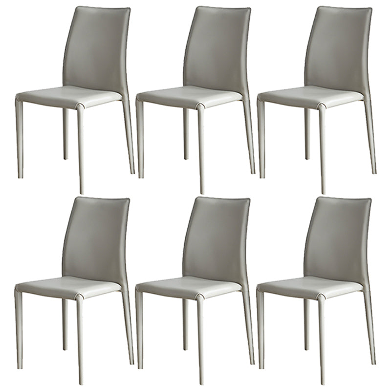 Scandinavian Style Solid Back Dining Chairs Leather Dining Armless Side Chairs