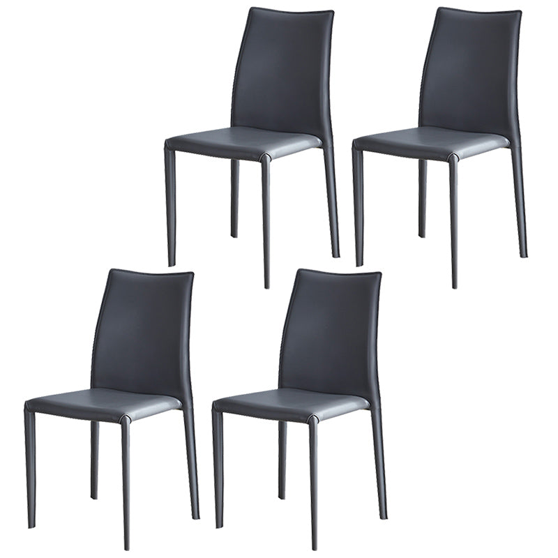 Scandinavian Style Solid Back Dining Chairs Leather Dining Armless Side Chairs