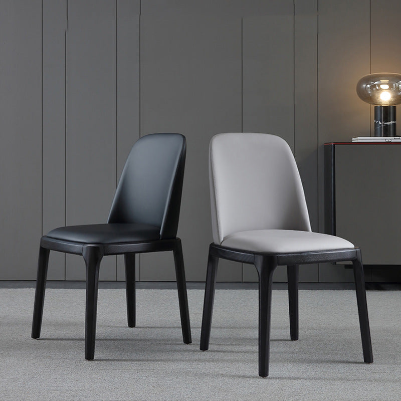 Leather Industrial Restaurant Side Chair Parsons Gray Dining Chair with Black Legs