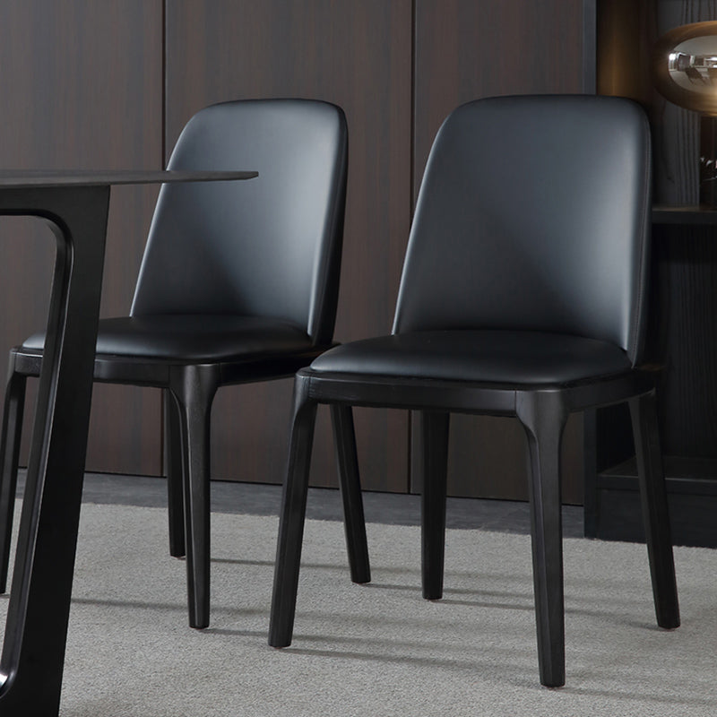 Leather Industrial Restaurant Side Chair Parsons Gray Dining Chair with Black Legs