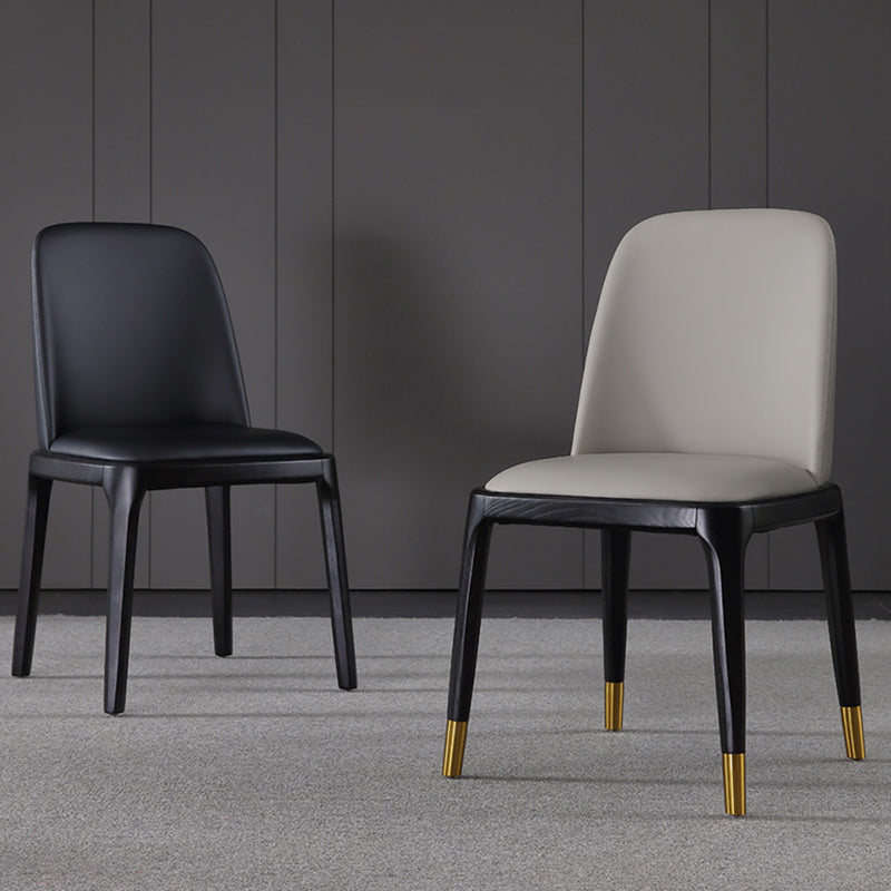 Leather Industrial Restaurant Side Chair Parsons Gray Dining Chair with Black Legs