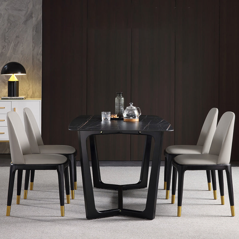 Leather Industrial Restaurant Side Chair Parsons Gray Dining Chair with Black Legs