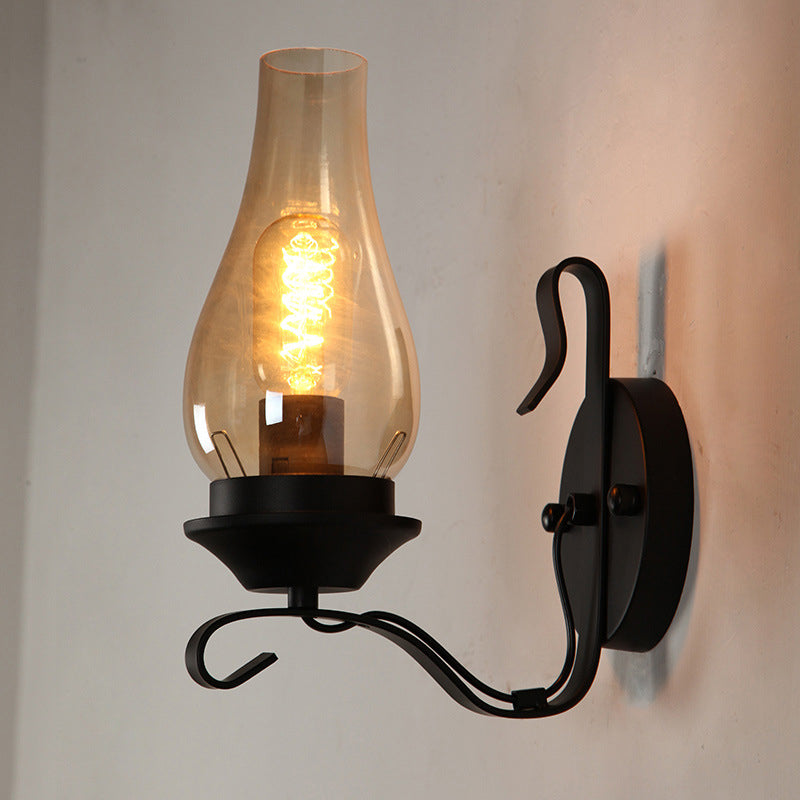 Industrial Vintage Wall Lamp Wrought Iron Indoor Wall Light with Clear Glass Shade