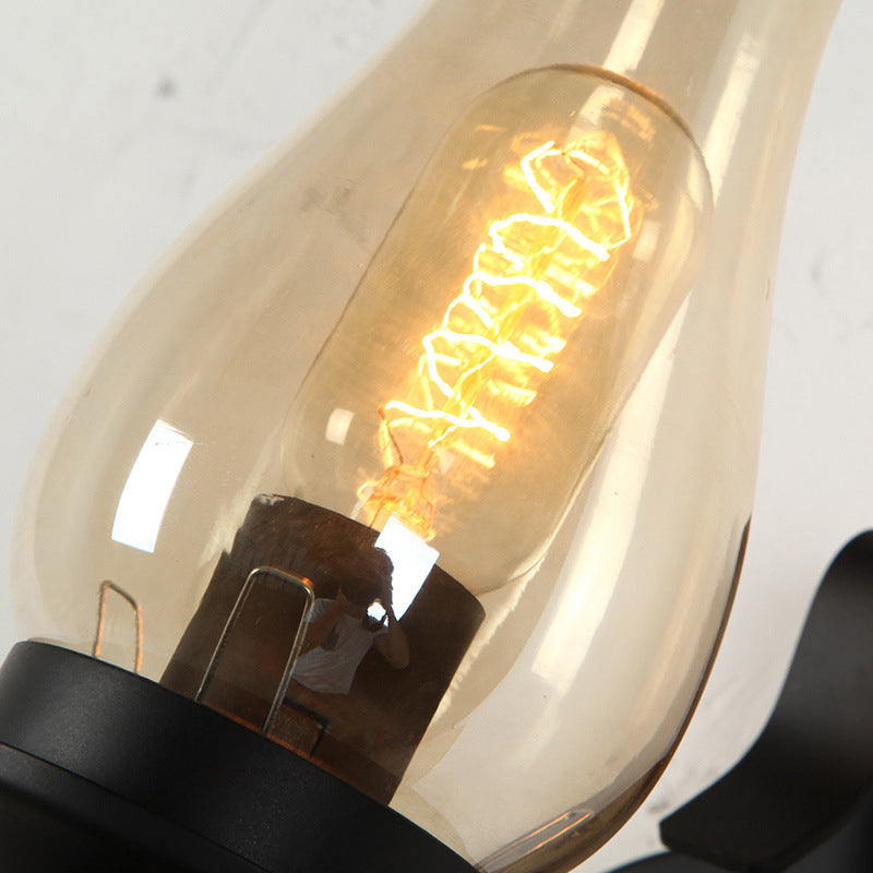 Industrial Vintage Wall Lamp Wrought Iron Indoor Wall Light with Clear Glass Shade