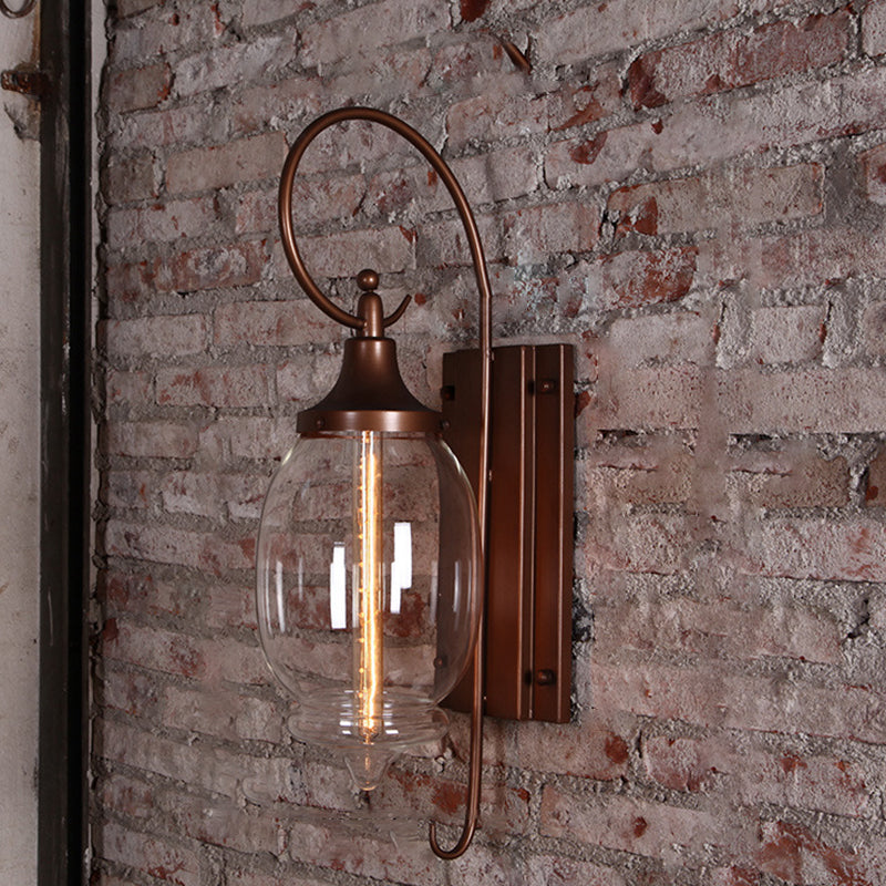 Glass Brown Wall Lamp in Industrial Retro Style Wrought Iron Drum Wall Light for Porch