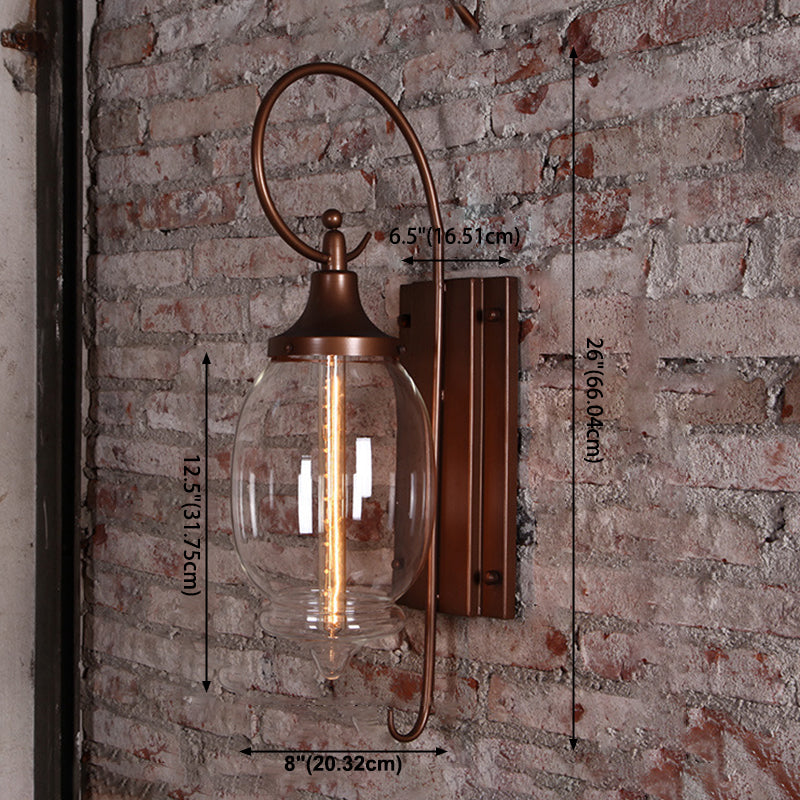 Glass Brown Wall Lamp in Industrial Retro Style Wrought Iron Drum Wall Light for Porch