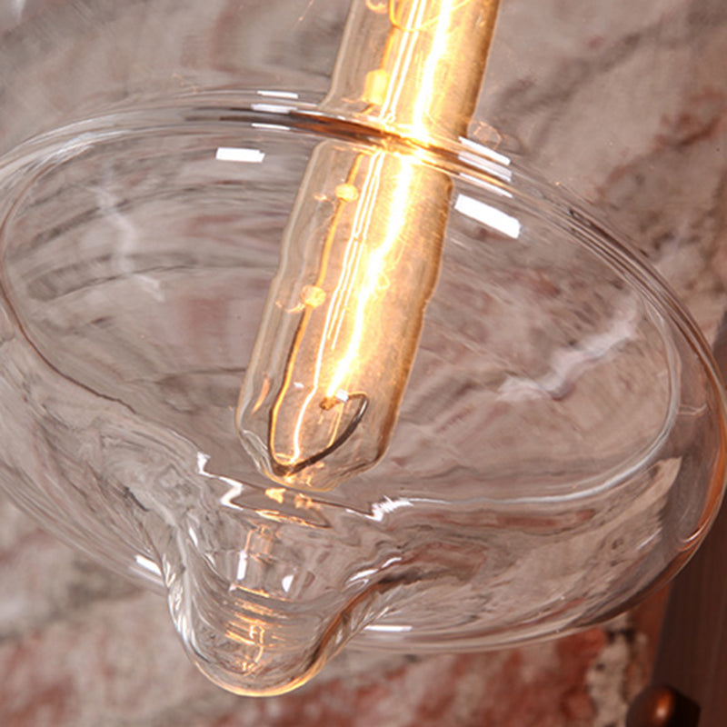 Glass Brown Wall Lamp in Industrial Retro Style Wrought Iron Drum Wall Light for Porch