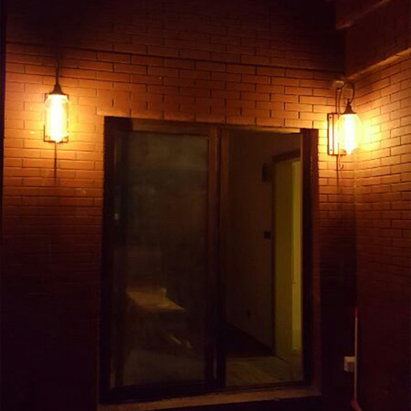 Glass Brown Wall Lamp in Industrial Retro Style Wrought Iron Drum Wall Light for Porch