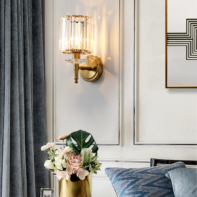 Lámpara de pared de oro de cristal en moderna luz de pared de metal de electroplacas de estilo artístico para dormitorio