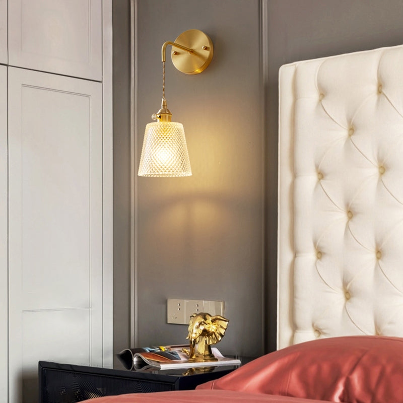 Industrial Style 1 Light Wall Light Geometric Shade Glass Wall Light Sconce in Brass