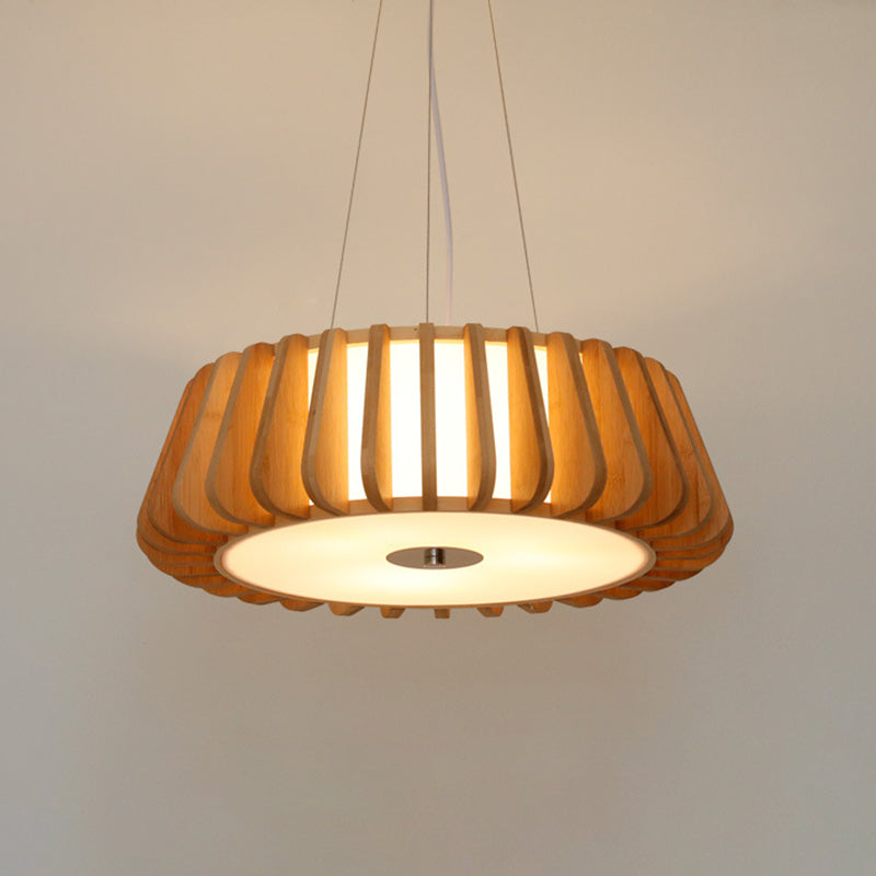 Japanese Bamboo Pendant Light Fixture 1-Light Drum Beige Hanging Ceiling Light