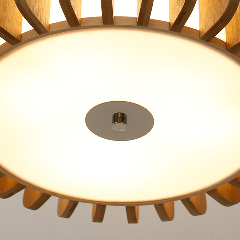 Japanese Bamboo Pendant Light Fixture 1-Light Drum Beige Hanging Ceiling Light