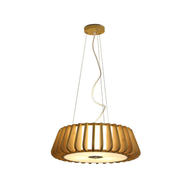 Japanese Bamboo Pendant Light Fixture 1-Light Drum Beige Hanging Ceiling Light