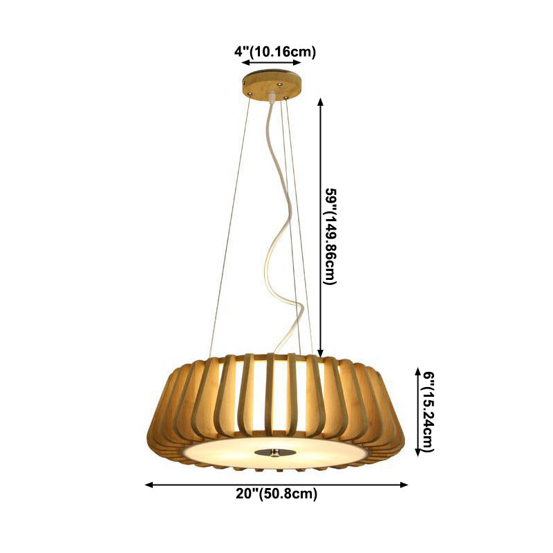 Japanese Bamboo Pendant Light Fixture 1-Light Drum Beige Hanging Ceiling Light