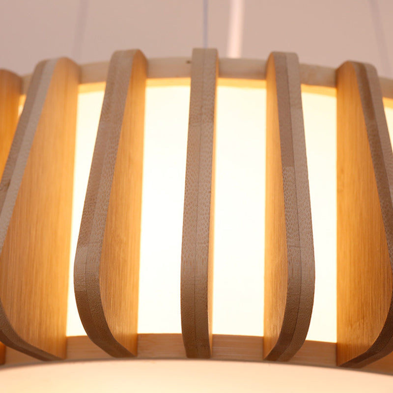Japanese Bamboo Pendant Light Fixture 1-Light Drum Beige Hanging Ceiling Light