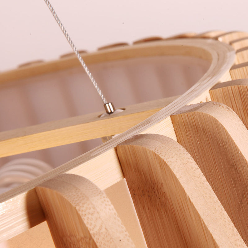 Japanese Bamboo Pendant Light Fixture 1-Light Drum Beige Hanging Ceiling Light