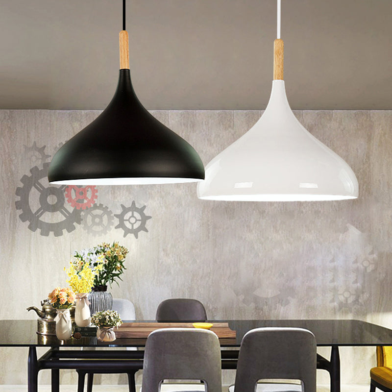 Modern Wooden Top Pendant Light, Minimalist Teardrop Shade Hanging Lamp for Living Room Bedroom