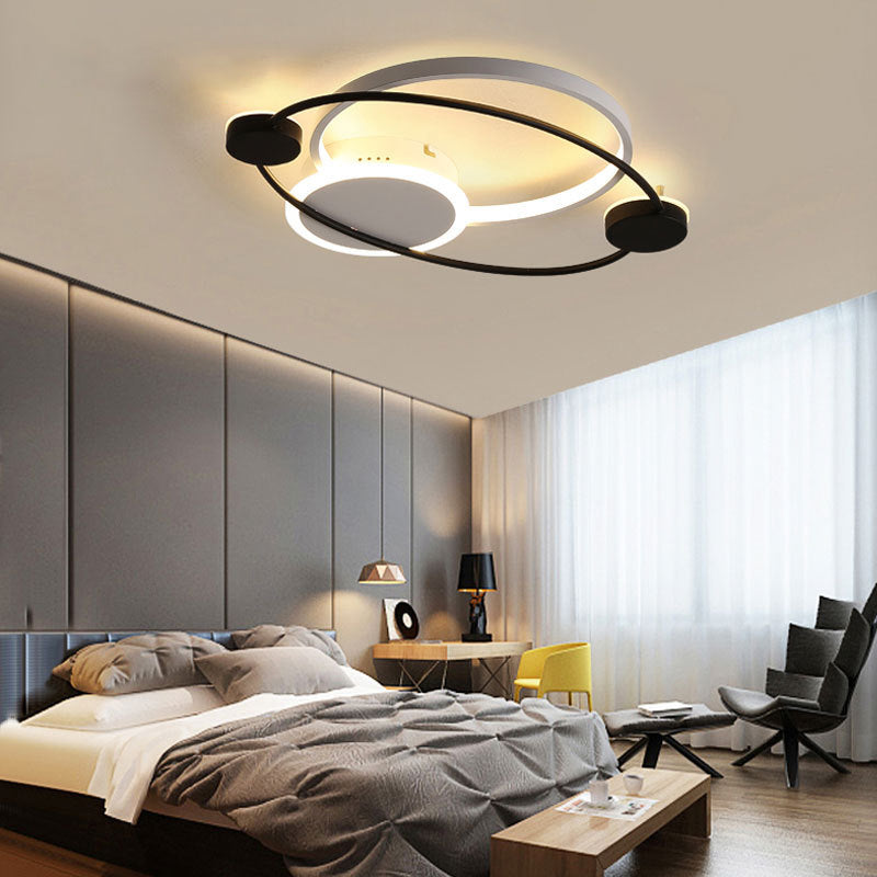 Orbit Integrated Led Flush Light Warm/White Light Metal and Acrylic Nordic Style Flushmount in Black and White/Gray