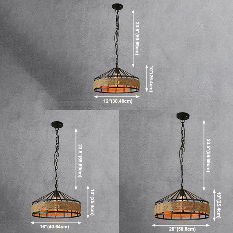 Drum Hanging Lamp Industrial Natural Manila Rope Decorative Pendant Light for Living Room
