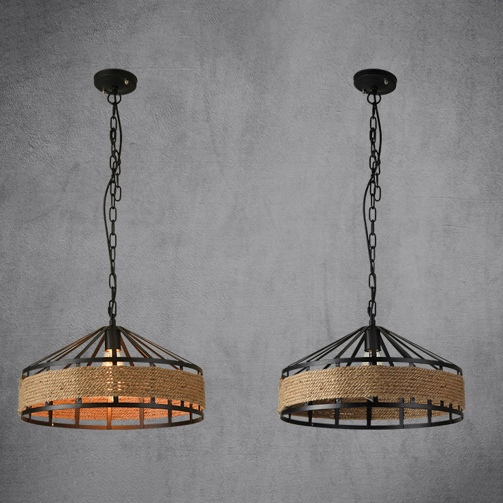 Drum Hanging Lamp Industrial Natural Manila Rope Decorative Pendant Light for Living Room
