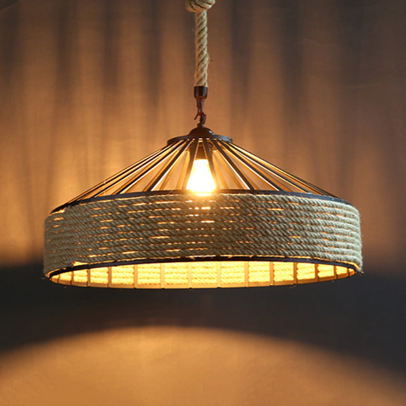 Rope Shade Suspension Light Industrial Metal Single Drop Light in Black for Restaurant