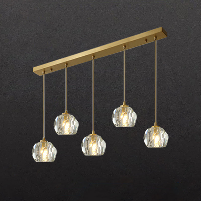 Postmodern Crystal Pendant Light Brass Finish Hanging Lamp with Adjustable Hanging Cord