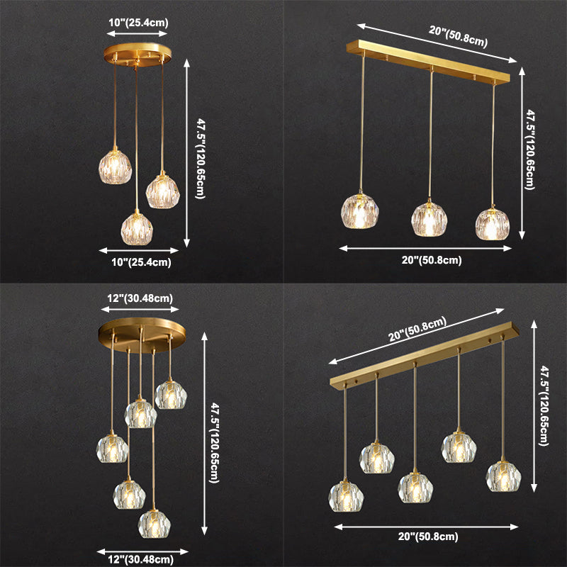 Postmodern Crystal Pendant Light Brass Finish Hanging Lamp with Adjustable Hanging Cord