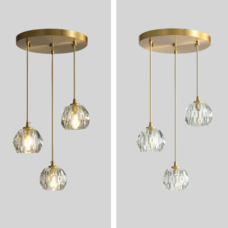 Postmodern Crystal Pendant Light Brass Finish Hanging Lamp with Adjustable Hanging Cord