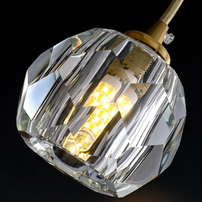 Postmodern Crystal Pendant Light Brass Finish Hanging Lamp with Adjustable Hanging Cord