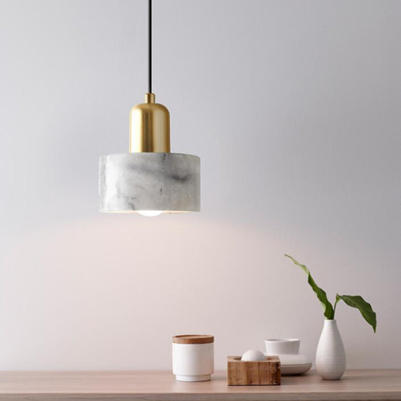 Single-Light White Marble Pendant Light for Dinning Room Bedroom Hanging Lamp