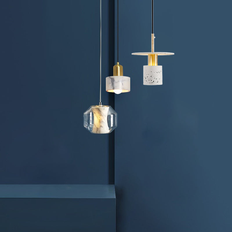 Single-Light White Marble Pendant Light for Dinning Room Bedroom Hanging Lamp
