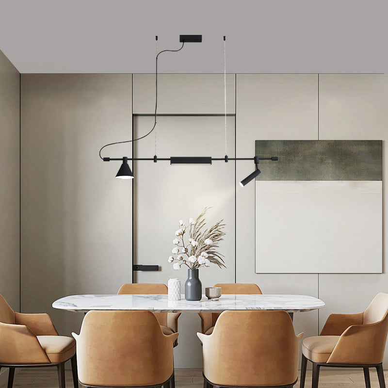 Modern Style Linear Shaped Island Pendant Metal Black Island Light for Restaurant