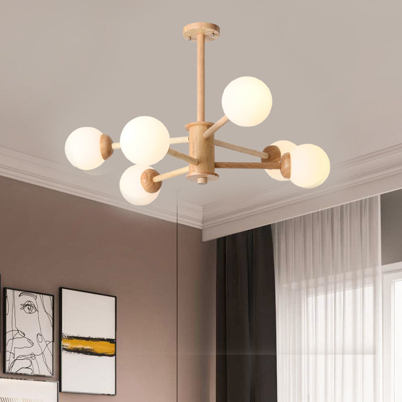 Zeitgenössische hölzerne Kronleuchter Decke Hängende Leuchte mit einstellbarem Federdraht