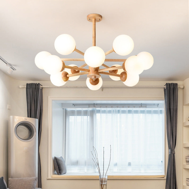 Zeitgenössische hölzerne Kronleuchter Decke Hängende Leuchte mit einstellbarem Federdraht