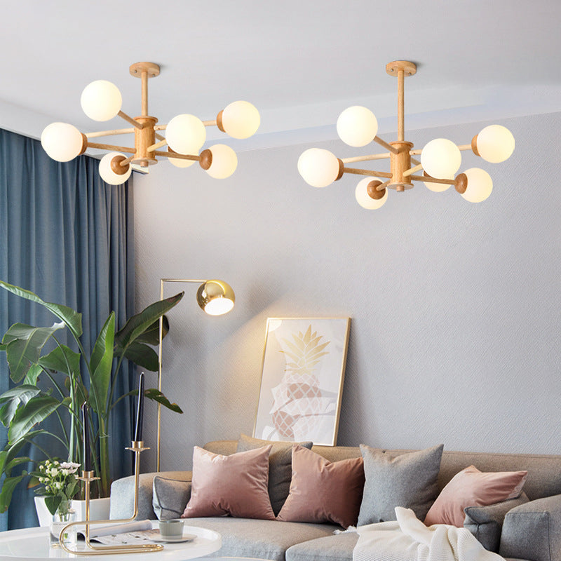 Zeitgenössische hölzerne Kronleuchter Decke Hängende Leuchte mit einstellbarem Federdraht