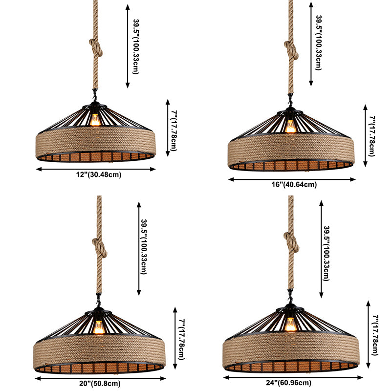 1 Light Pendant Lighting Industrial Style Drum Shape Rope Hanging Ceiling Light