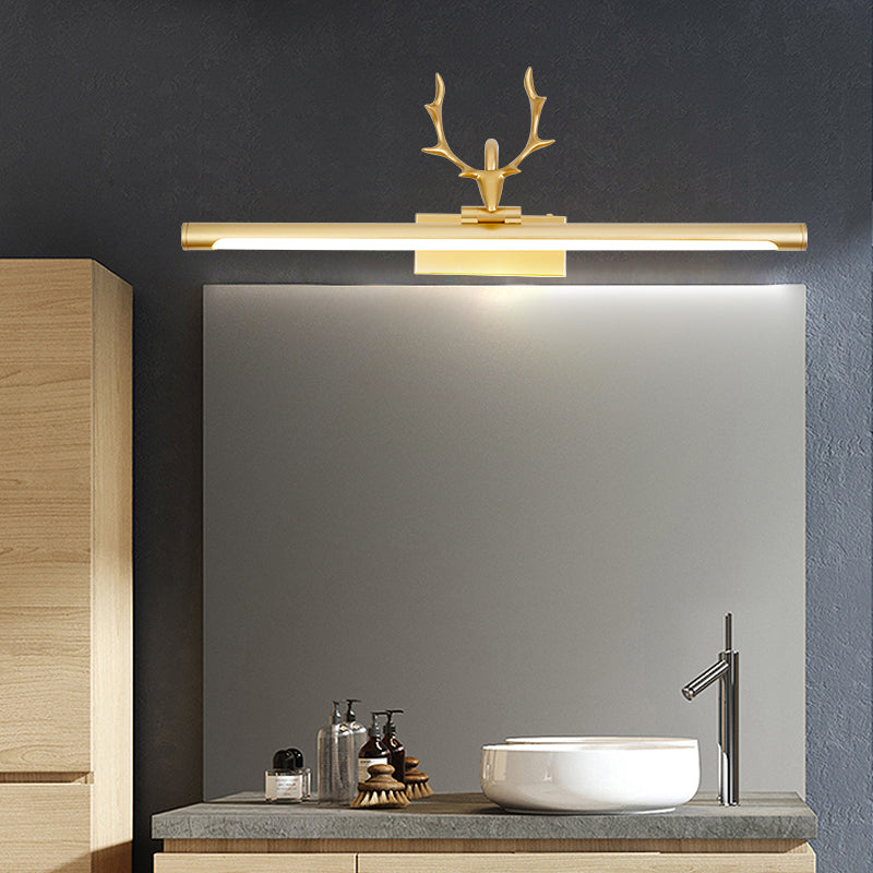 LED Copper Mirror Lamp American Retro Style Bathroom Toilet Antler Mirror Light Fixture