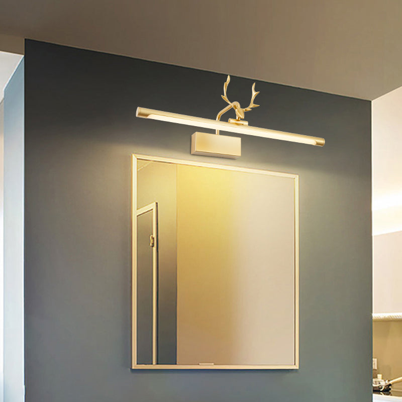LED Copper Mirror Lamp American Retro Style Bathroom Toilet Antler Mirror Light Fixture