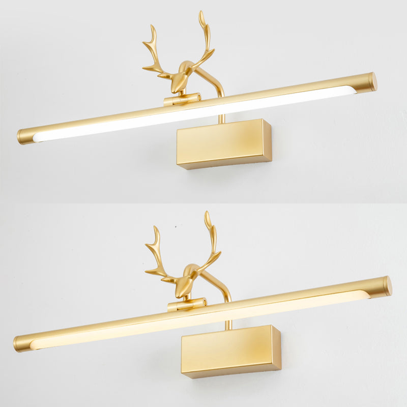 LED Copper Mirror Lamp American Retro Style Bathroom Toilet Antler Mirror Light Fixture