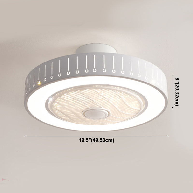 Trommelförmige Schlafzimmer Lüfterlampe Metall Nordic Style LED Semi Flush Deckenleuchte in Weiß
