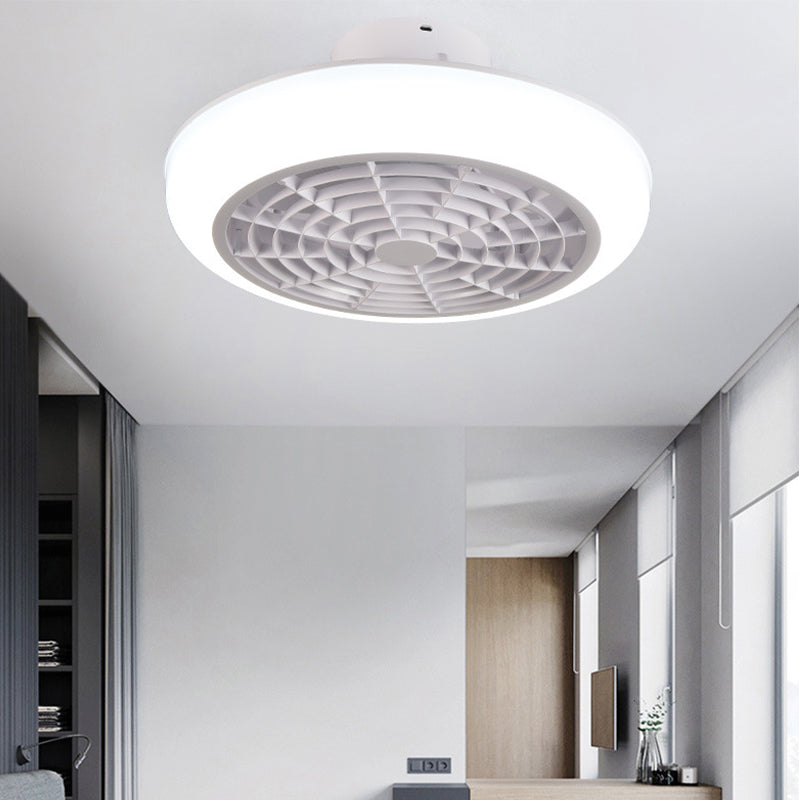 Einfache runde Lüfterlampenleuchte Acrylschlafzimmer LED SEMI -MOUNTBUCH IN Weiß