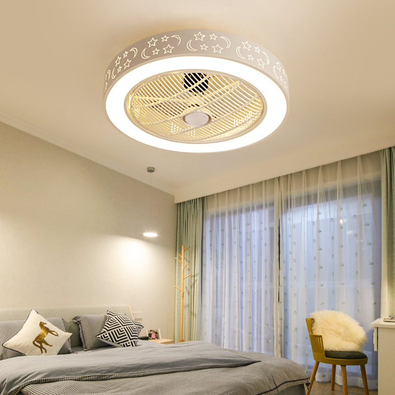 Weiße trommelförmige Lüfterlampe Nordic LED Metal Semi Flush Leuchte für Schlafzimmer