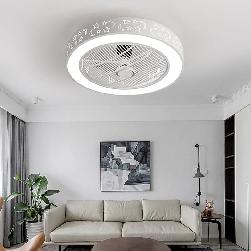 Weiße trommelförmige Lüfterlampe Nordic LED Metal Semi Flush Leuchte für Schlafzimmer