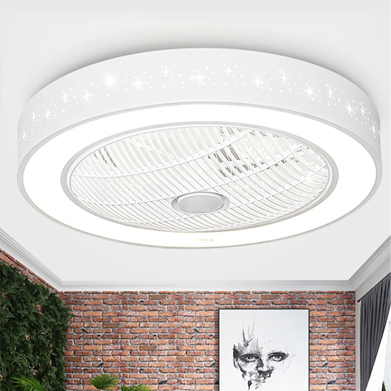Weiße trommelförmige Lüfterlampe Nordic LED Metal Semi Flush Leuchte für Schlafzimmer