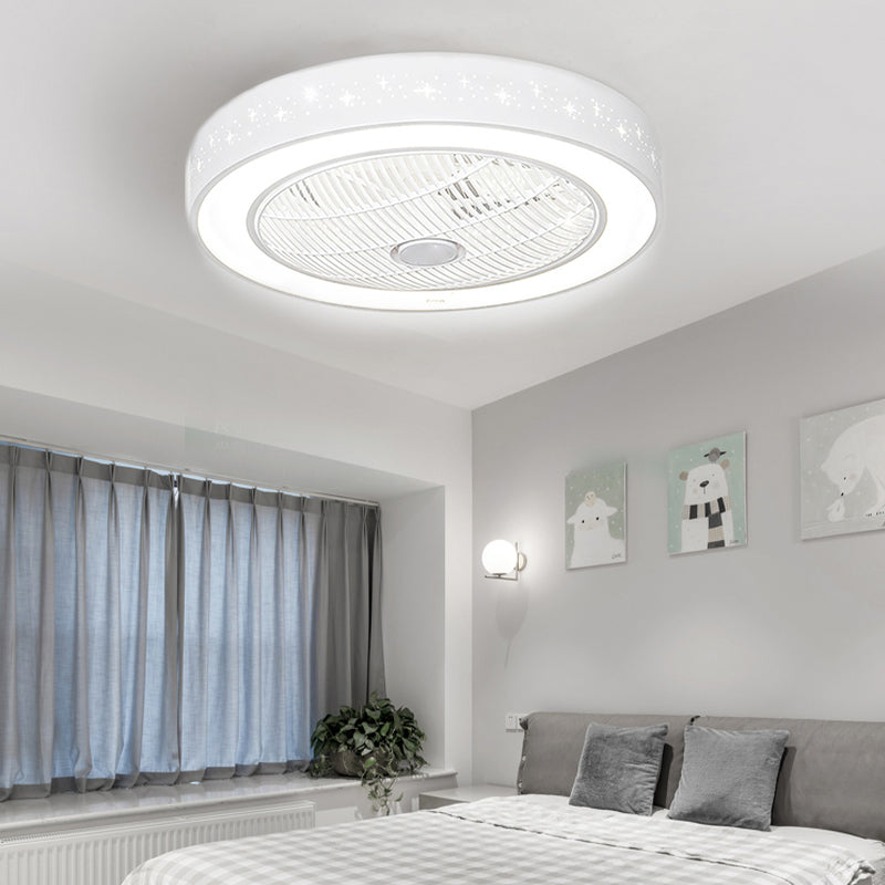 Weiße trommelförmige Lüfterlampe Nordic LED Metal Semi Flush Leuchte für Schlafzimmer