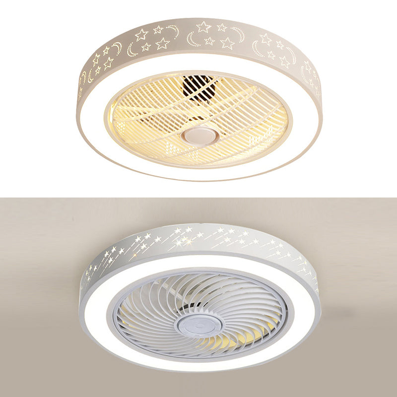 Weiße trommelförmige Lüfterlampe Nordic LED Metal Semi Flush Leuchte für Schlafzimmer