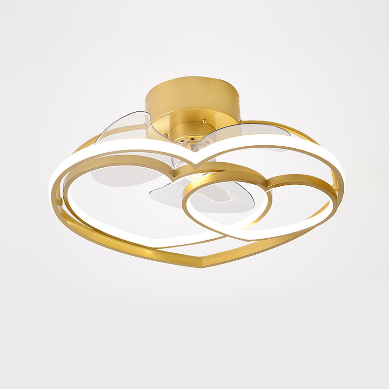 Heart Shaped Semi Flush Mount Fan Lamp Cartoon Metal Bedroom LED Ceiling Fan with Light