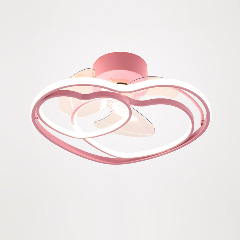 Heart Shaped Semi Flush Mount Fan Lamp Cartoon Metal Bedroom LED Ceiling Fan with Light